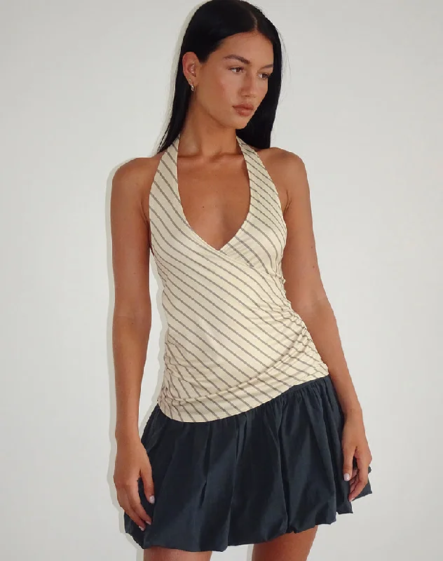 Fayez Slinky Top in Yellow Diagonal Stripe