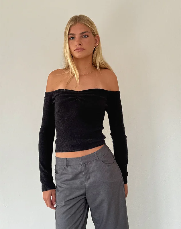 Makena Bardot Jumper in Brushed Black