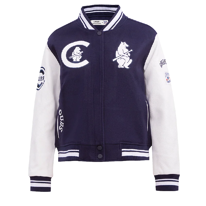 MLB CHICAGO CUBS RETRO CLASSIC WOMEN'S RIB WOOL VARSITY JACKET (MIDNIGHT NAVY/WHITE)