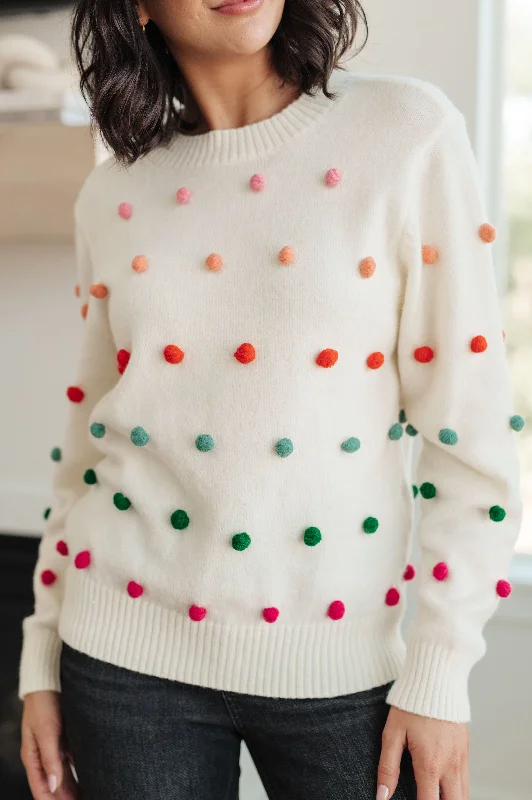 JODIFL Candy Buttons Pom Detail Sweater