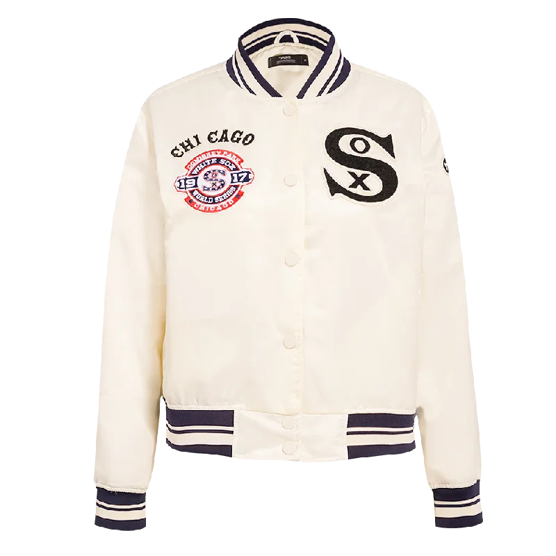 MLB CHICAGO WHITE SOX RETRO CLASSIC WOMEN'S SATIN JACKET (EGGSHELL/BLACK)