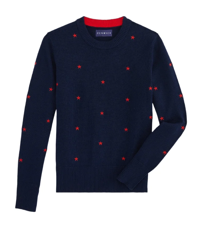 Star Embroidered Sweater in Navy