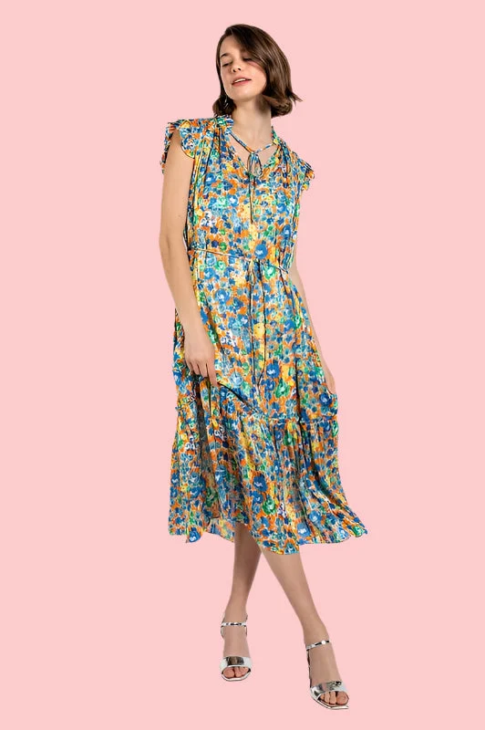 Remy Floral Print Lulex jacquard Woven Midi Dress