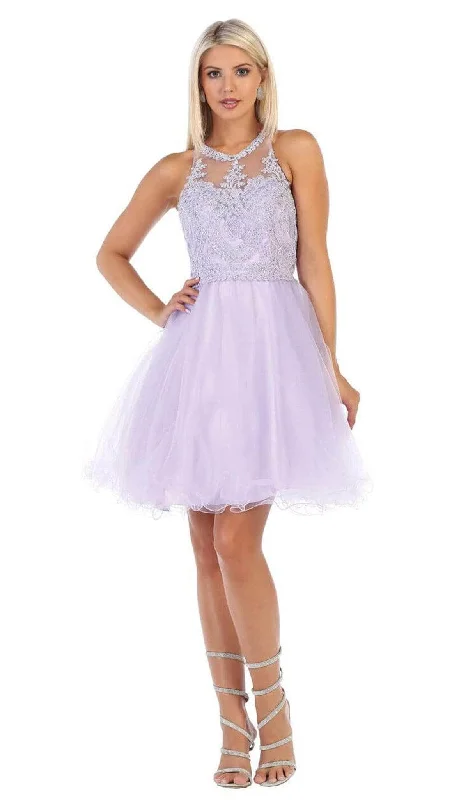 May Queen MQ1643 - Lace Applique Cocktail Dress