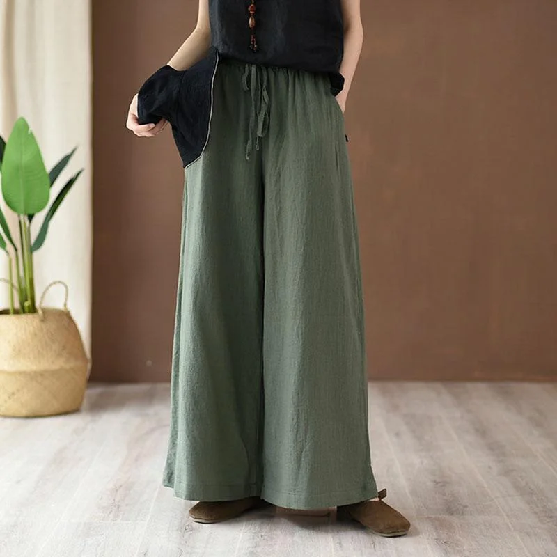 Women Cotton Linen Wide Leg Pants