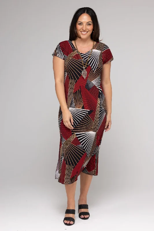 Merlot Print Short Sleeve Jersey Maxi Dress