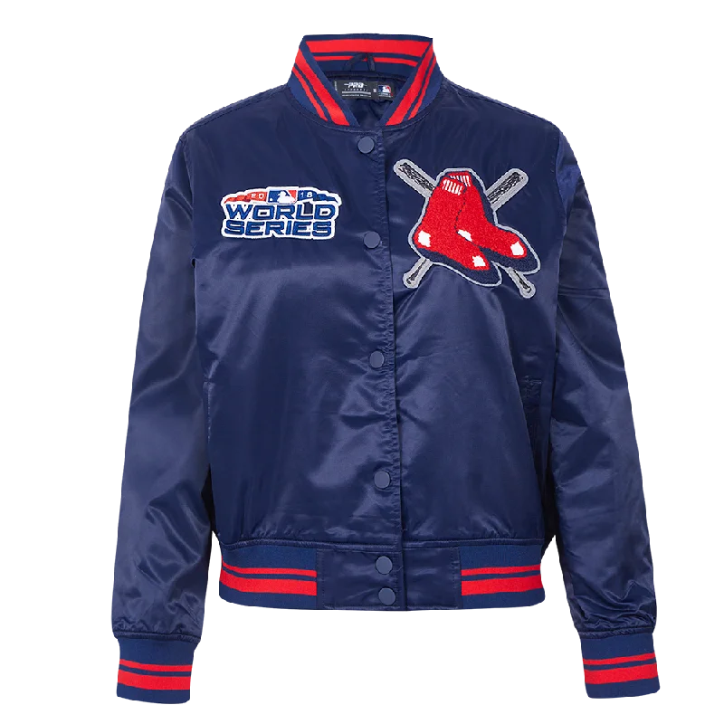 MLB BOSTON RED SOX MASHUP WOMEN'S RIB SATIN JACKET (MIDNIGHT NAVY/RED/MIDNIGHT NAVY)