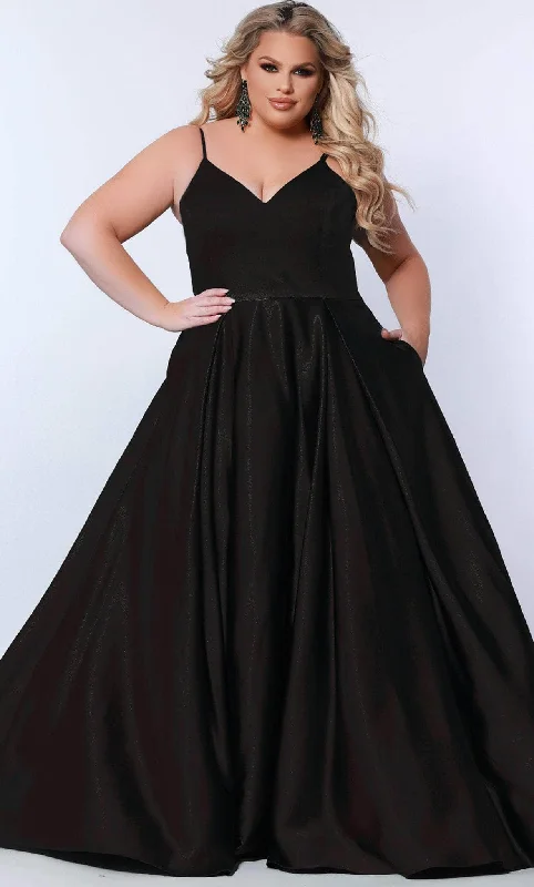 Sydney's Closet SC7363 - V-Neck Pleated A-Line Evening Gown