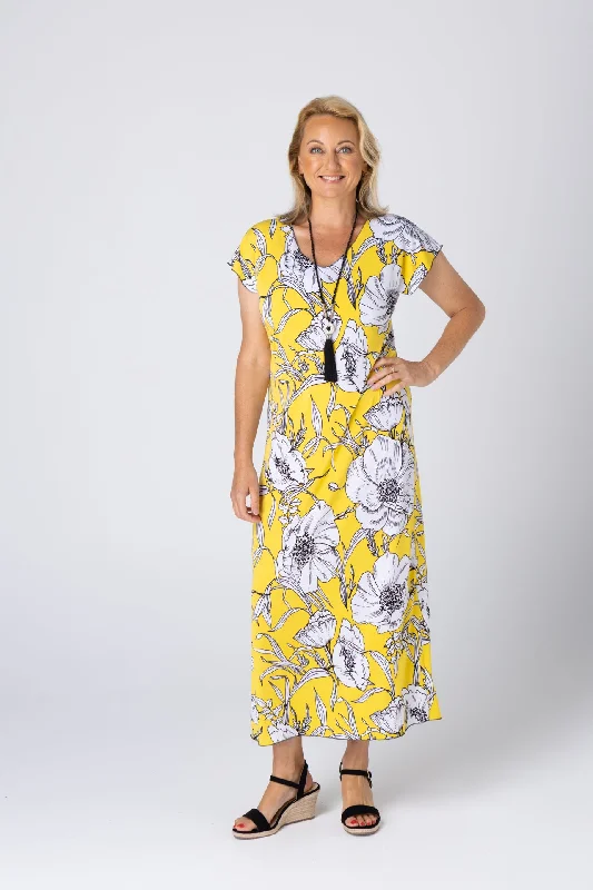 Honey Print Short Sleeve Jersey Maxi Dress