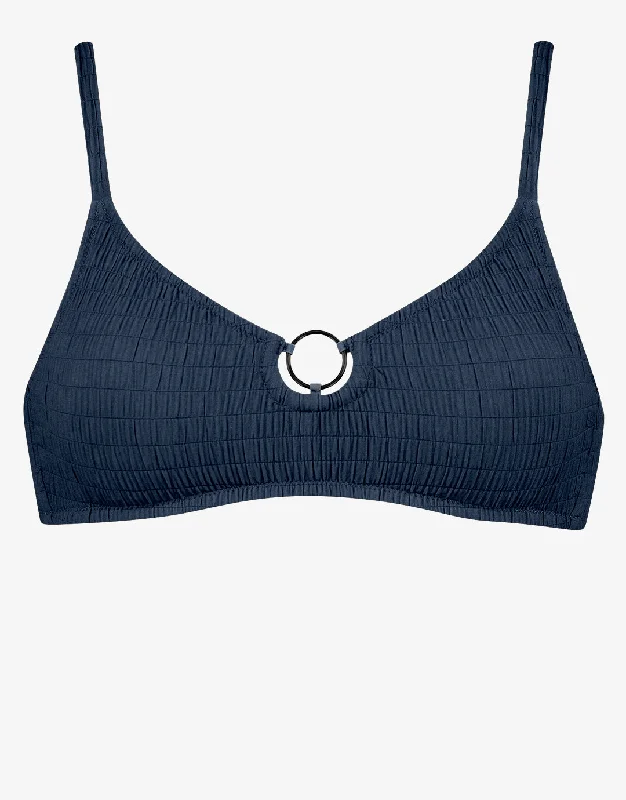 Solid Crush Ring Bralette Bikini Top - Night Blue