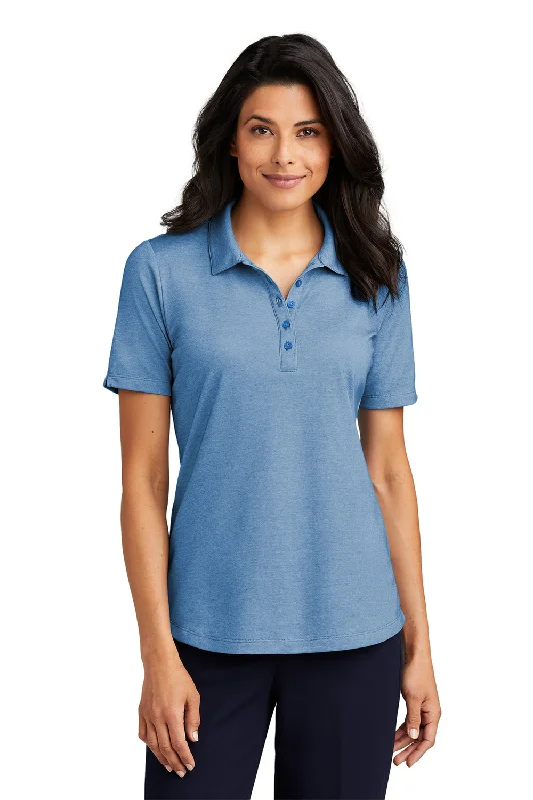 Port Authority Womens Moisture Wicking Fine Pique Short Sleeve Polo Shirt - Heather Aegean Blue