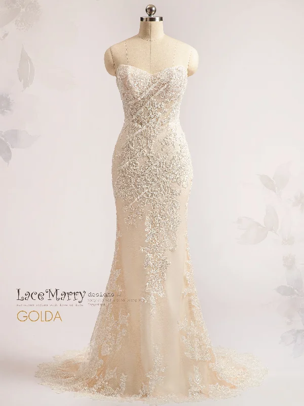 GOLDA / Beaded Floral Wedding Dress with Removable Sleeves