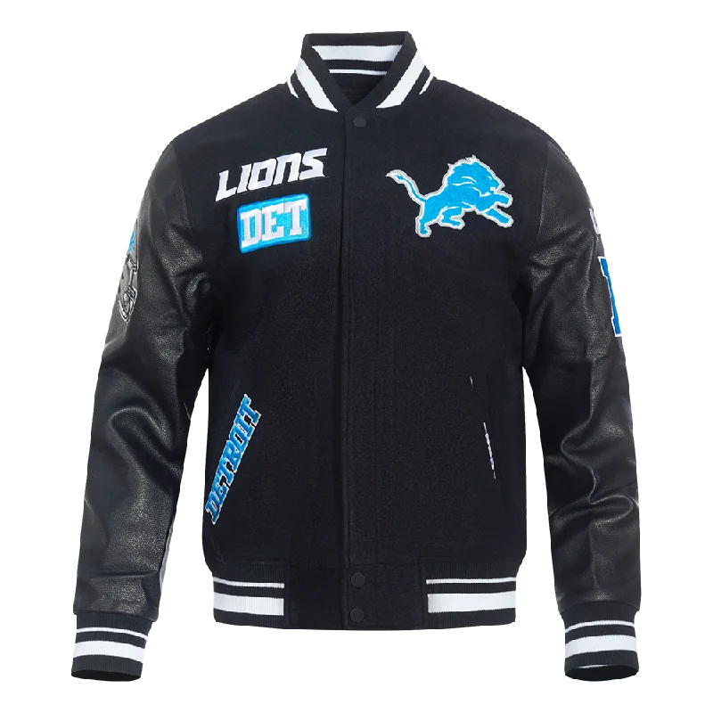 NFL DETROIT LIONS AREA CODE MEN'S RIB WOOL VARSITY JACKET (BLACK)