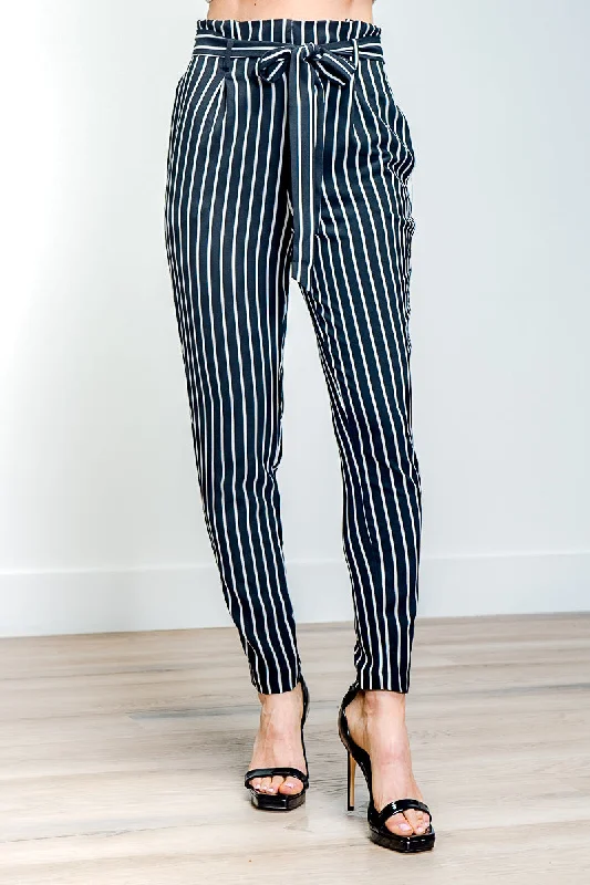 Striped Dressy Pants With Belt And Side Pockets (910640-CH604)