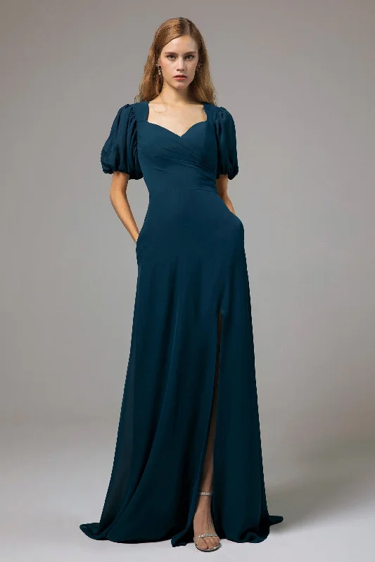 A-Line Floor Length Chiffon Bridesmaid Dress Formal Dresses CB0415