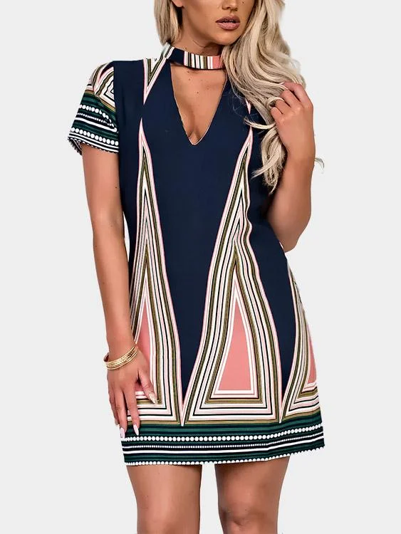 Wholesale V-Neck Geo Print Mini Dresses