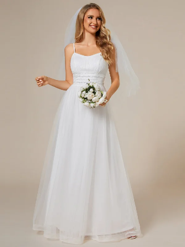 Maxi Long Sequin Tulle Wholesale Sleeveless Wedding Dresses