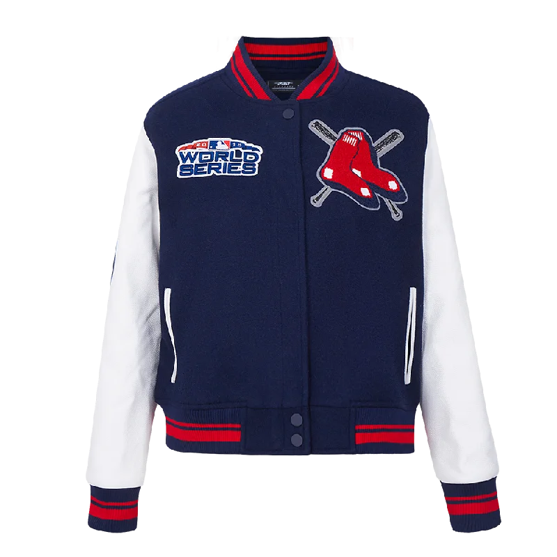 MLB BOSTON RED SOX MASHUP WOMEN'S RIB WOOL VARSITY JACKET (MIDNIGHT NAVY/RED/MIDNIGHT NAVY)