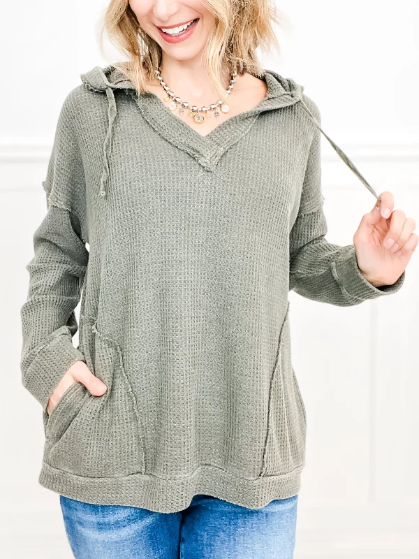 Sunny Disposition Mineral Washed Waffled Oversized Hoodie Top - SET B