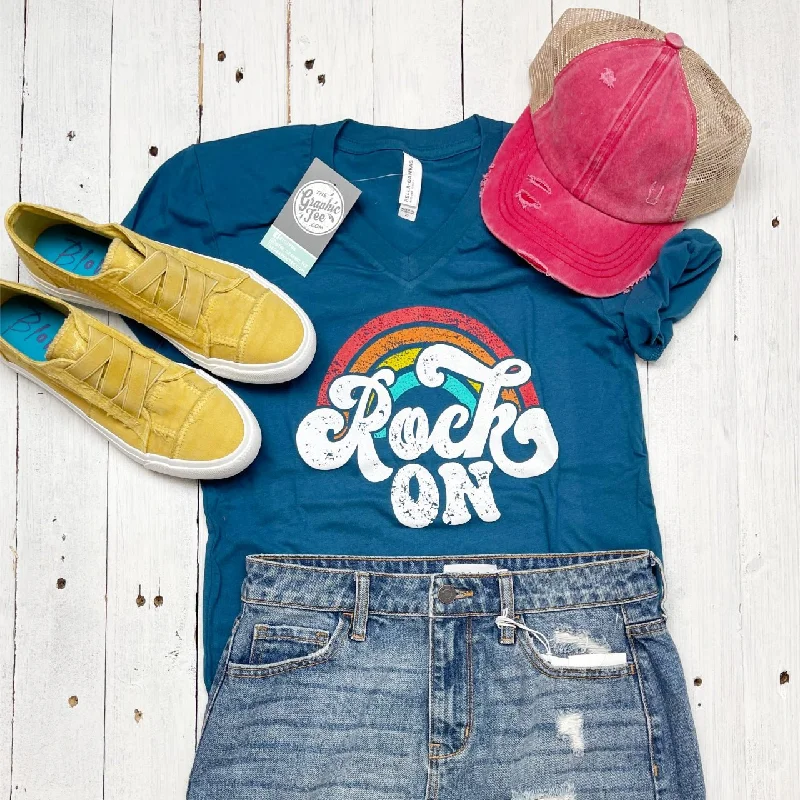 Rock On Deep Teal Short Sleeve V-Neck Tee