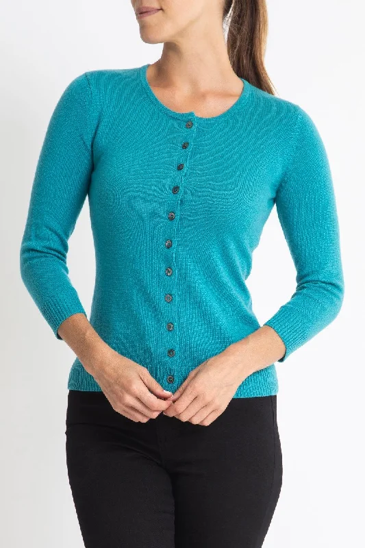 Silk + Cashmere Victoria Cardigan in turquoise (low stock)