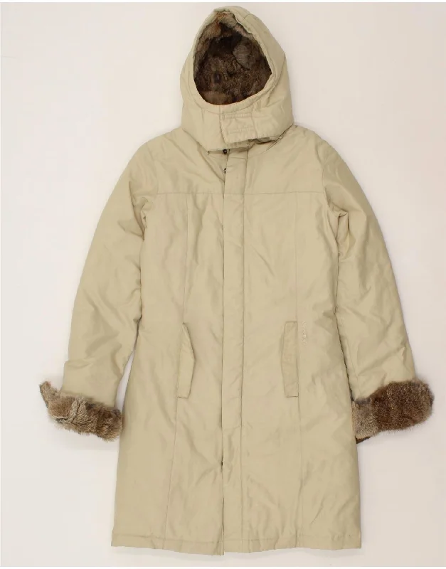 WOOLRICH Womens Hooded Padded Coat UK 6 XS Beige Cotton