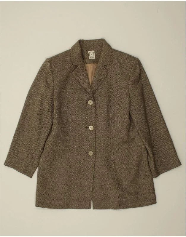 MAX PIERRE Womens 3 Button Blazer Jacket UK 14 Large Khaki Herringbone