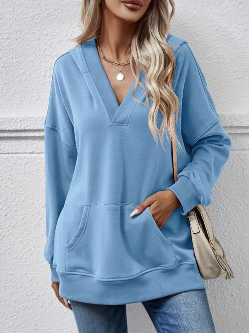 TastyHottie - V-Neck Drop Shoulder Long Sleeve Hoodie