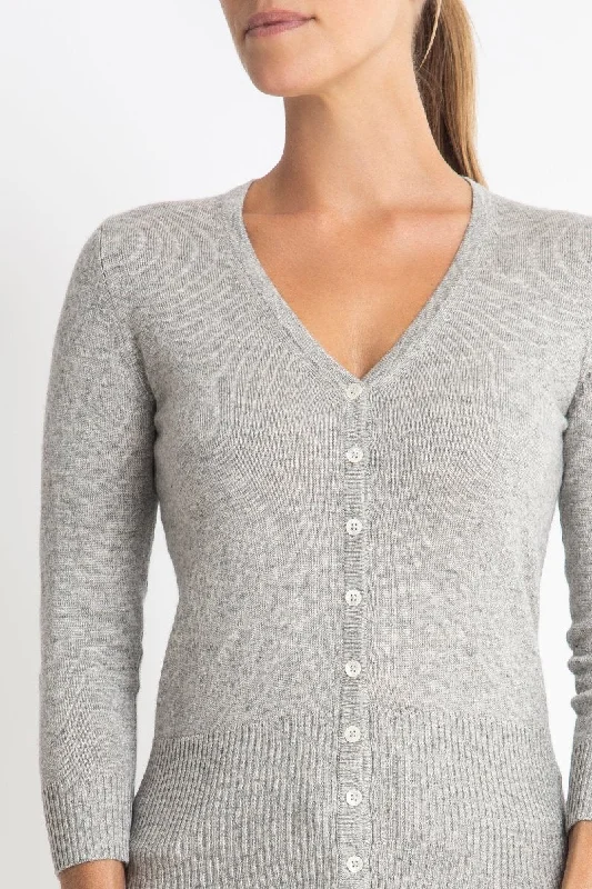 Silk + Cashmere Audrey Cardigan in Pale Marle Grey