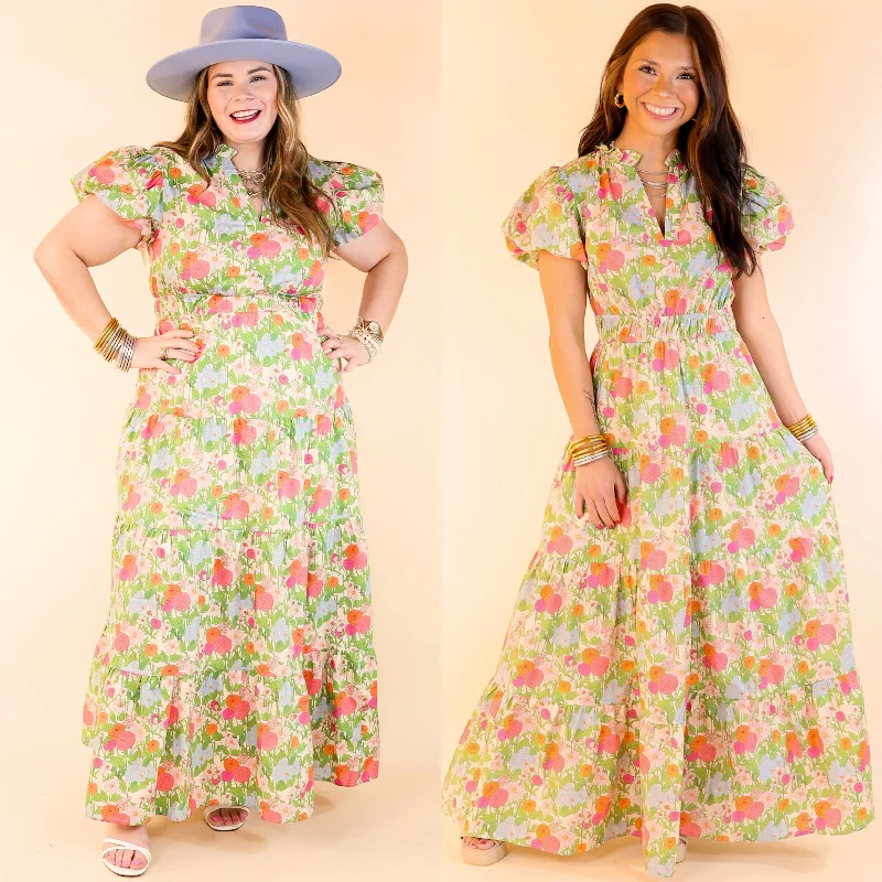 Table for Two Tiered Maxi Dress with Puff Sleeves in Floral Print