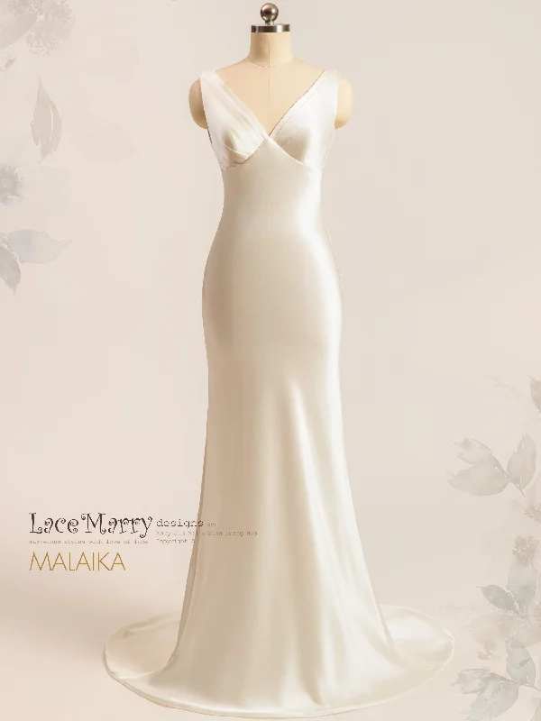 MALAIKA / Minimalist Glossy Satin Wedding Dress