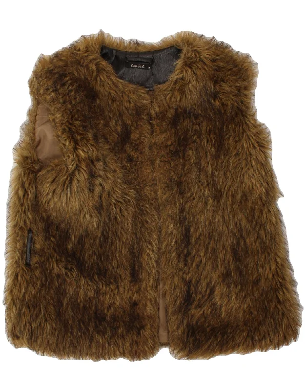 VINTAGE Womens Faux Fur Gilet UK 14 Large  Brown Polyester