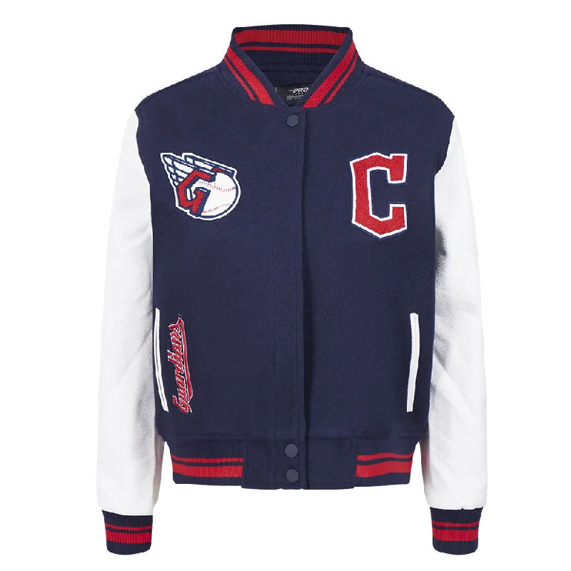 MLB CLEVELAND GUARDIANS RETRO CLASSIC WOMEN'S RIB WOOL VARSITY JACKET (MIDNIGHT NAVY/RED/MIDNIGHT NAVY)