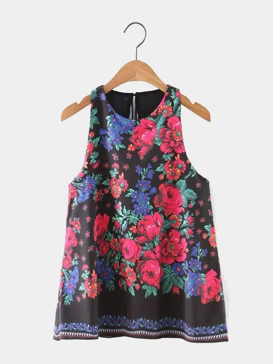 Custom Sleeveless Round Neck Floral Print Camis