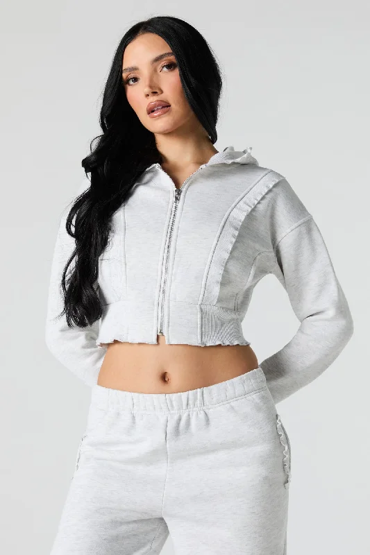 Fleece Ruffle Trim Zip-Up Hoodie