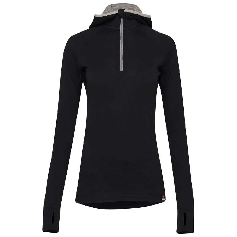 Womens Merino 200 Zip Neck Hoodie (Black)