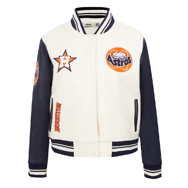 MLB HOUSTON ASTROS RETRO CLASSIC WOMEN'S RIB WOOL VARSITY JACKET (EGGSHELL/ MIDNIGHT NAVY)