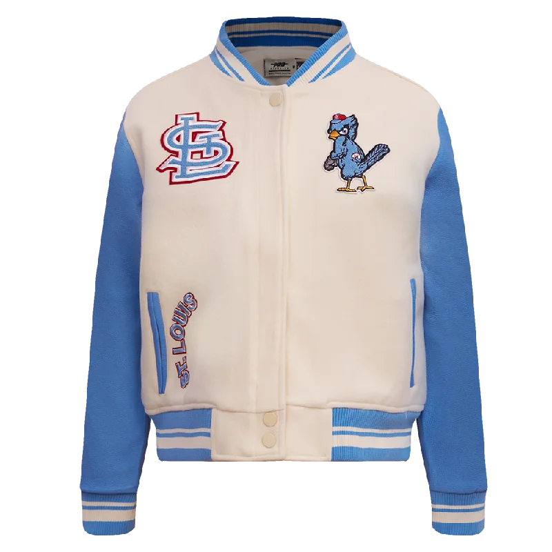 MLB ST. LOUIS CARDINALS RETRO CLASSIC WOMEN'S RIB WOOL VARSITY JACKET (EGGSHELL/ UNIVERSITY BLUE)