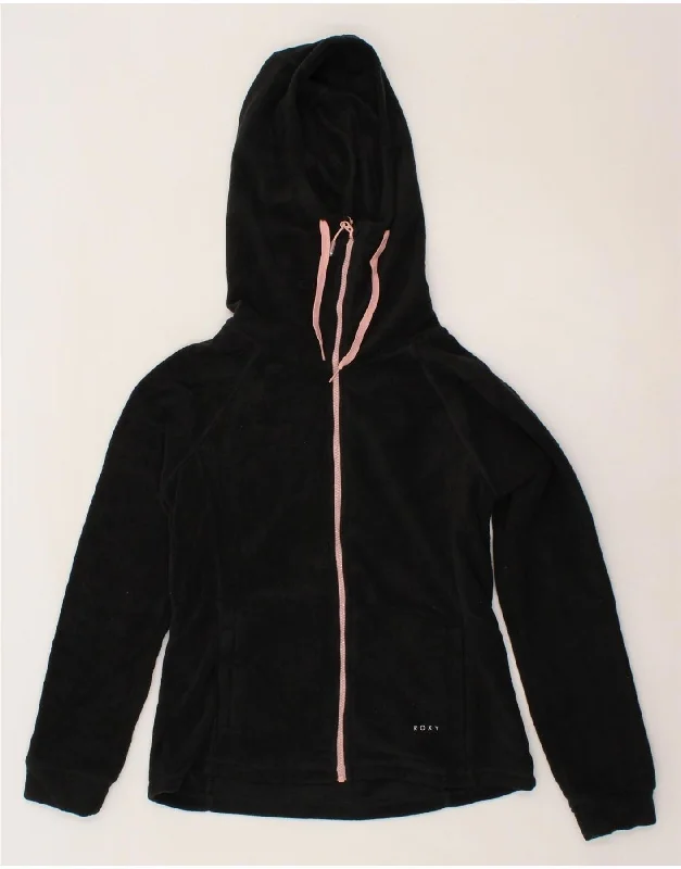 ROXY Womens Hooded Fleece Jacket UK 14 Medium Black Polyester