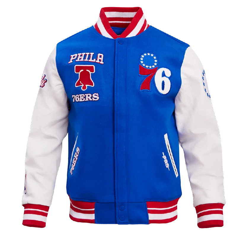 NBA PHILADELPHIA 76ERS RETRO CLASSIC MEN'S RIB WOOL VARSITY JACKET (ROYAL/RED)