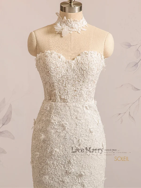 SOLEIL / Strapless Mermaid Wedding Dress with 3D Floral Lace