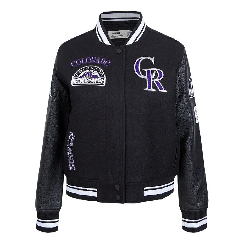 MLB COLORADO ROCKIES RETRO CLASSIC WOMEN'S RIB WOOL VARSITY JACKET (BLACK)