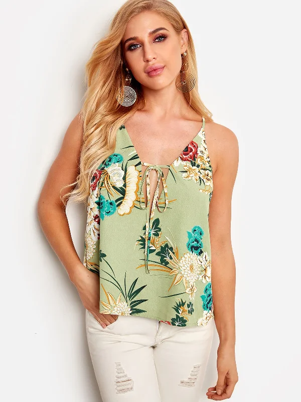 Custom Random Floral print Adjustable Neckline V-Neck Sleeveless Camis