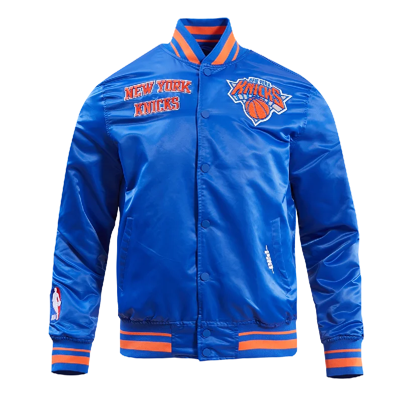 NBA NEW YORK KNICKS RETRO CLASSIC MEN'S RIB SATIN JACKET (ROYAL BLUE/ORANGE)