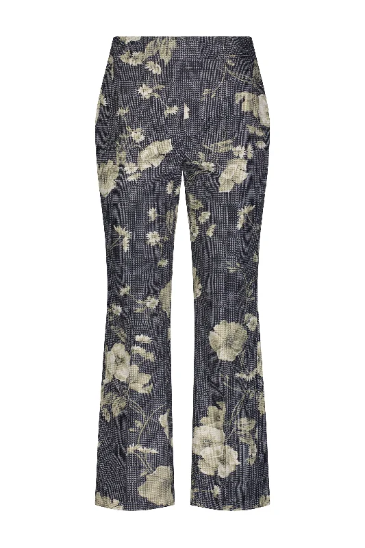 Floral Printed Glenn Plaid Twill Side Zip Ankle Pant