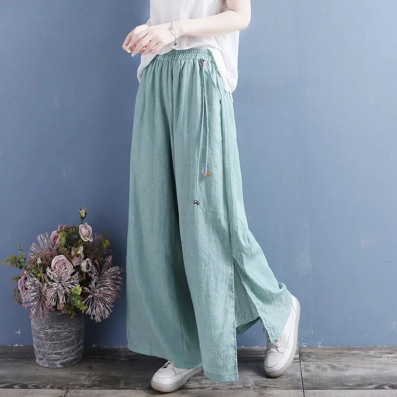 Summer Linen Loose Split Bottom Wide Leg Trousers