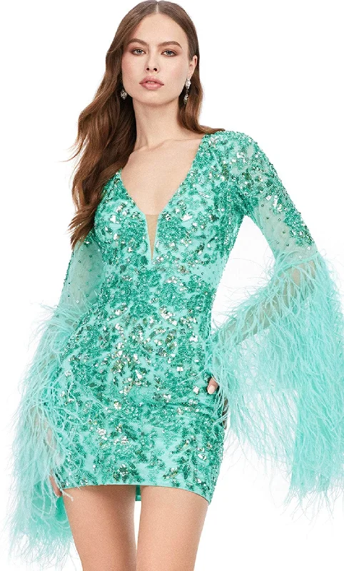 Ashley Lauren 4603 - Bell Feathered Sleeve Cocktail Dress