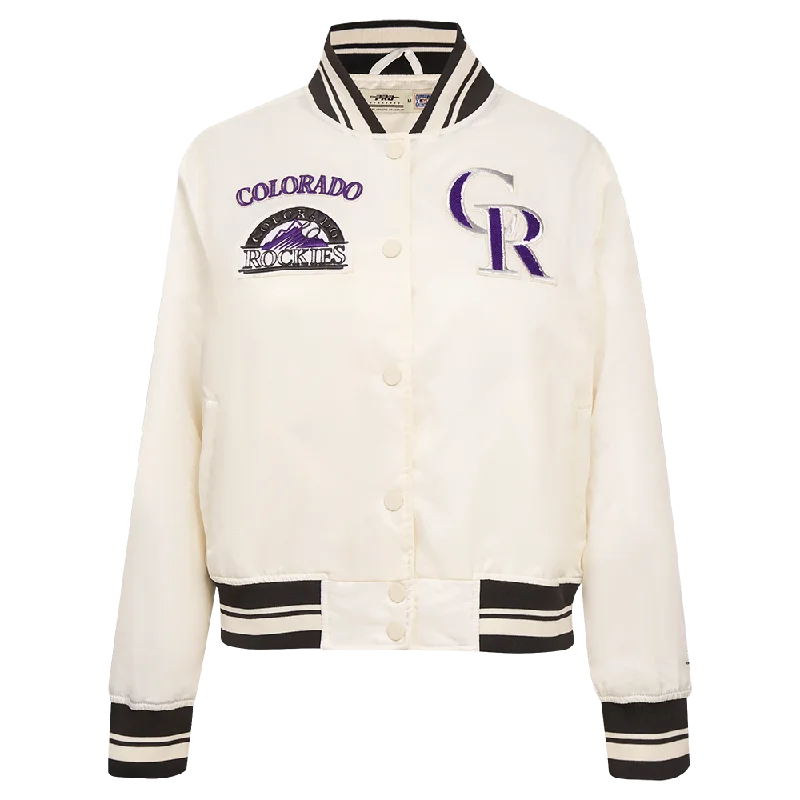 MLB COLORADO ROCKIES RETRO CLASSIC WOMEN'S RIB SATIN JACKET (EGGSHELL/ BLACK)