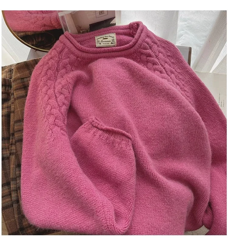 Solid color round neck sweater for women casual long-sleeved sweater     S4810