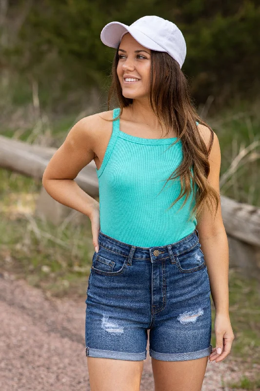 Mint Ribbed Fitted Tank